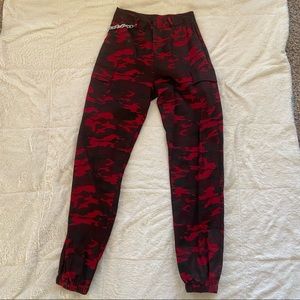 Red and Black Streetwear Cargo Camo Pants